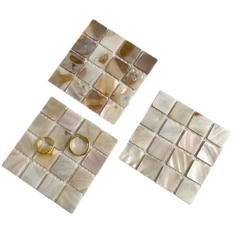 Natural conch shell square coaster, mosaic thermal insulation coaster photography props