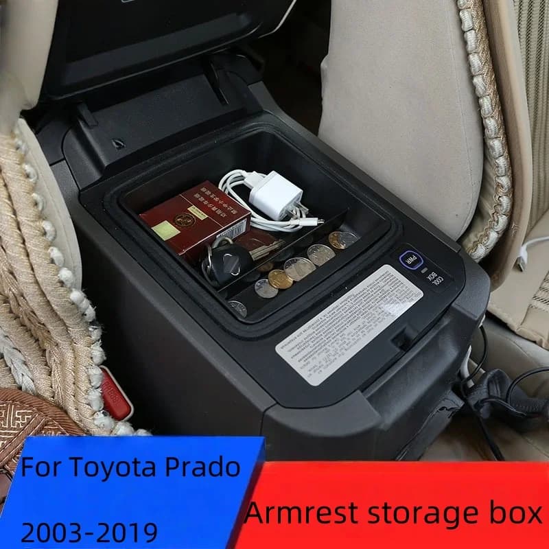 For Toyota Prado FJ 120 FJ120 150 2003-2019 ABS Black Car Central Console Multifunction Storage Box Phone Tray Car Accessories
