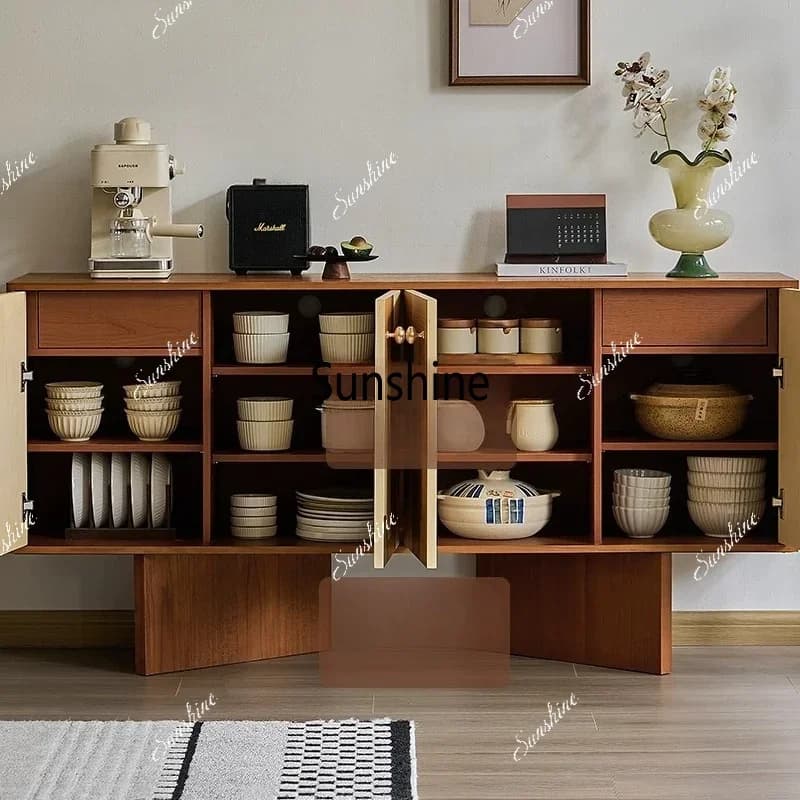 Medieval style all-solid wood side cabinet, living room integrated against the wall tea cabinetTJ