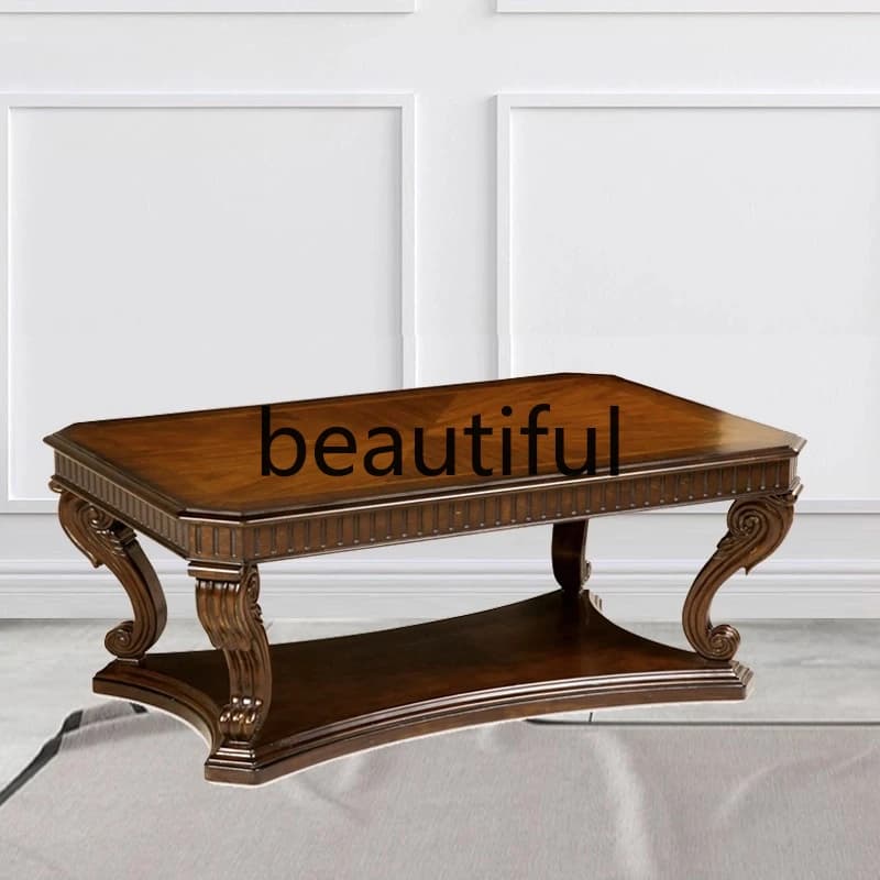 American rural retro old high-end solid wood carving living room negotiation table coffee table rectangular kung fu tea table
