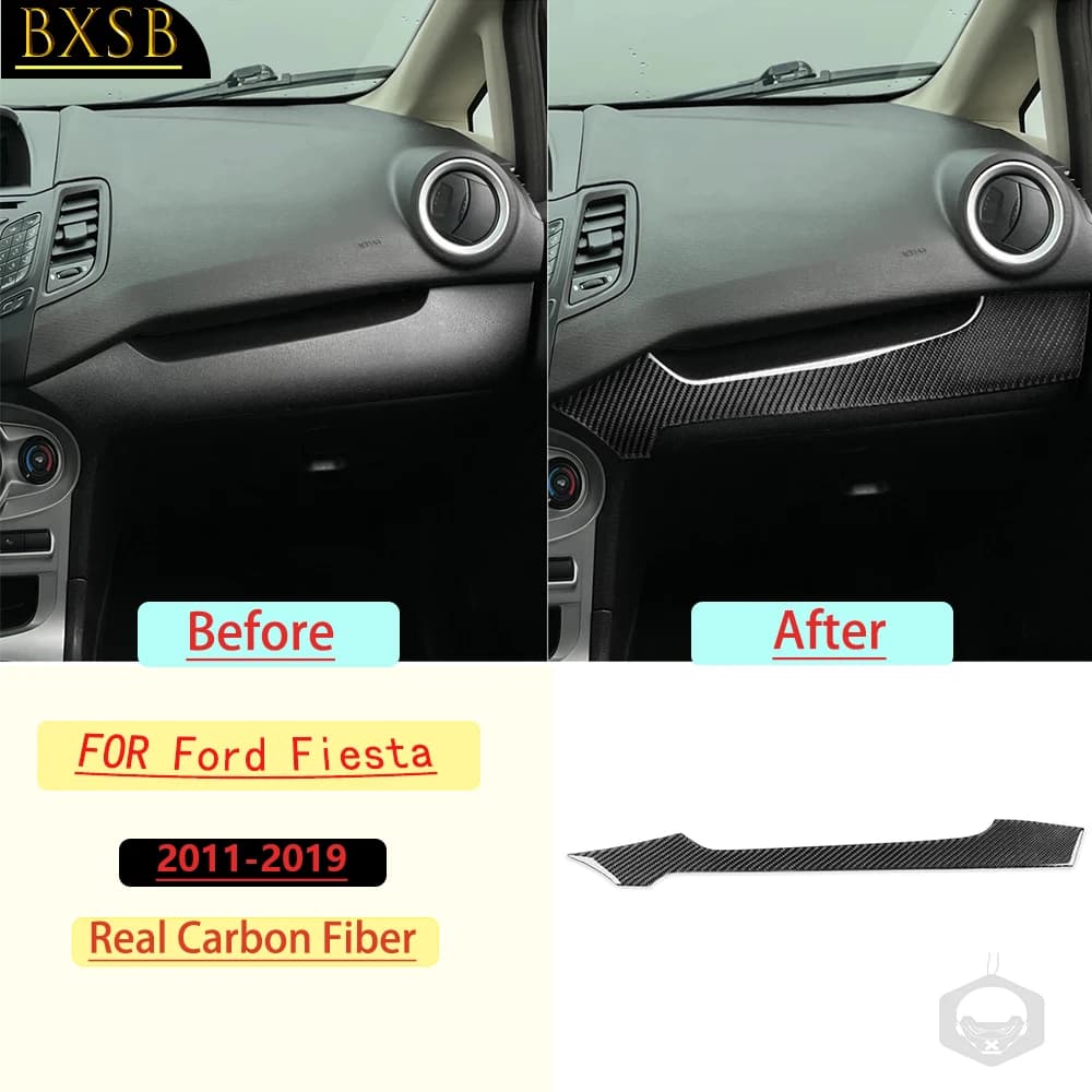 Real Soft Carbon Fiber For Ford Fiesta 2011-2019 Car Co-pilot Storage Box Trim Customizable Car Sticker Interior Accessories