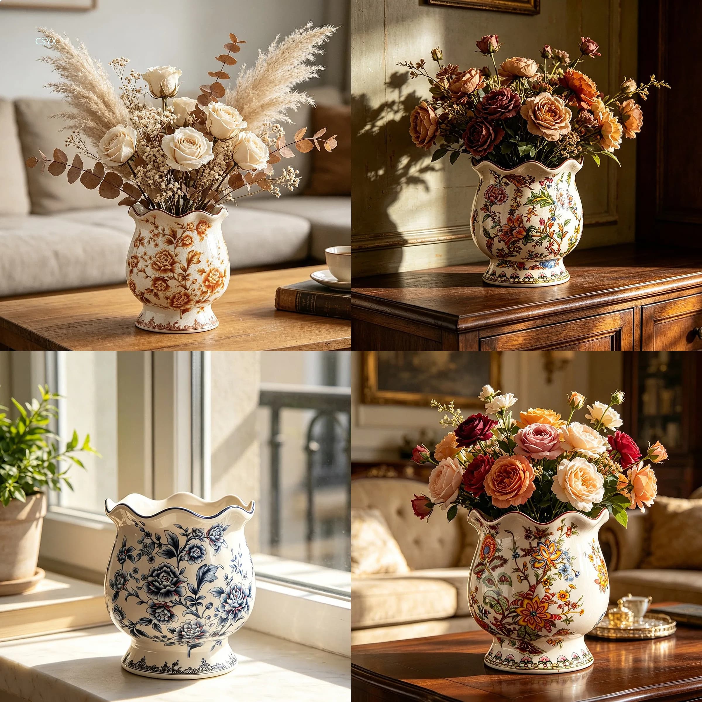 Vintage American Ceramic Vase Hand-Painted Art Flower Vase for Home Living Room Desktop Decoration