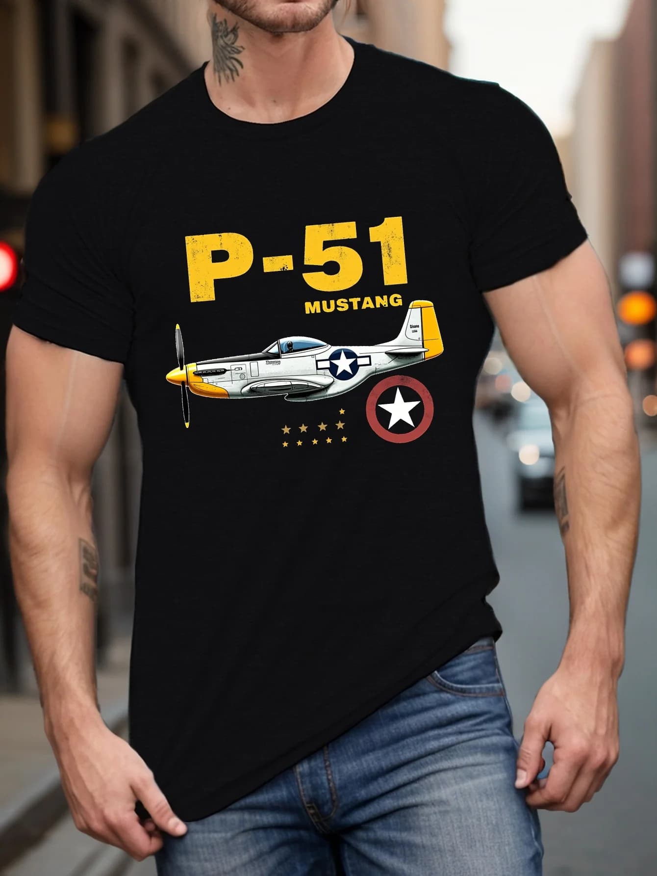 P-51 Mustang Fighter T-Shirt 100% Cotton O-Neck Short Sleeve Summer Casual Mens T-shirt Streetwear