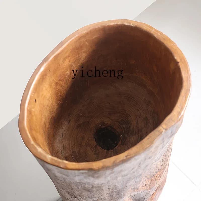 DSA  floor-to-ceiling flower ware, solid wood digging, flower growing wooden barrel, retro large vase decorative ornament