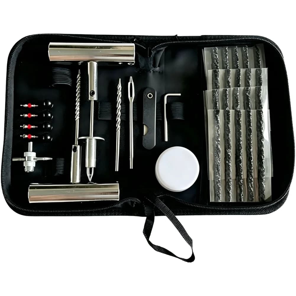 36 Piece Motorcycle Car Tire Repair Kit with Carbon Steel Needles Fork Tool Reaming Drill Bit Hex Wrench Pouch