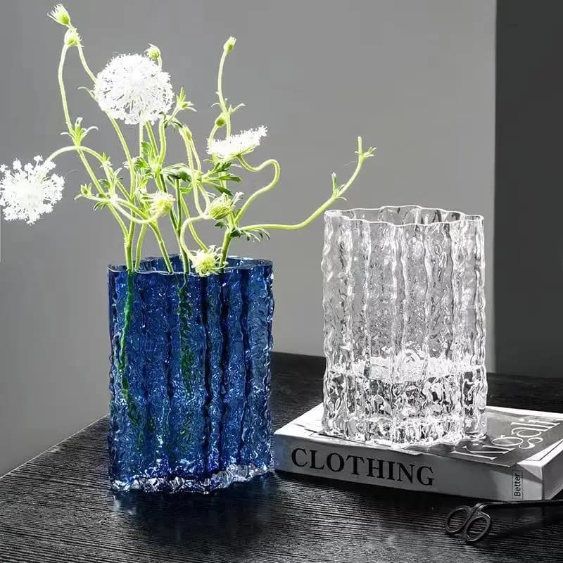 HP Instagrammable glacier vase - clear glass floral arrangement for roses and fresh flowers - living room & dining table decor