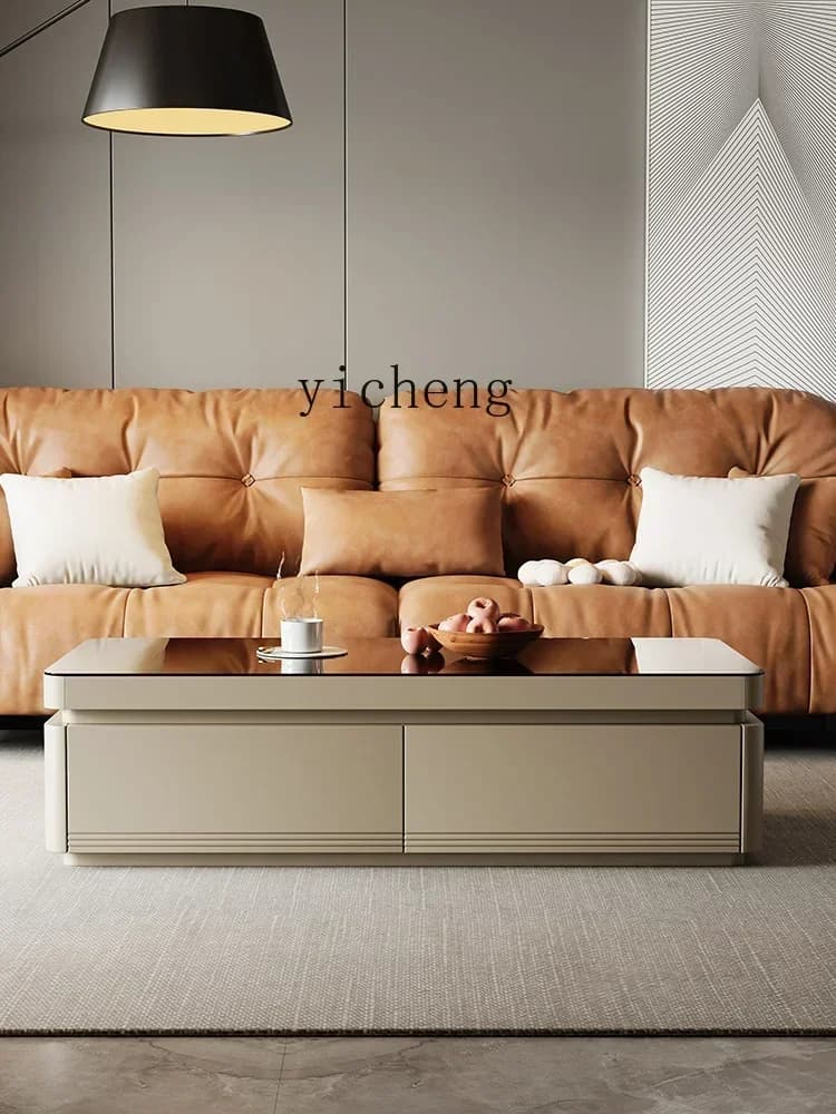 y24-solid wood floor-to-ceiling TV cabinet living room home high-end TV cabinet coffee table combination