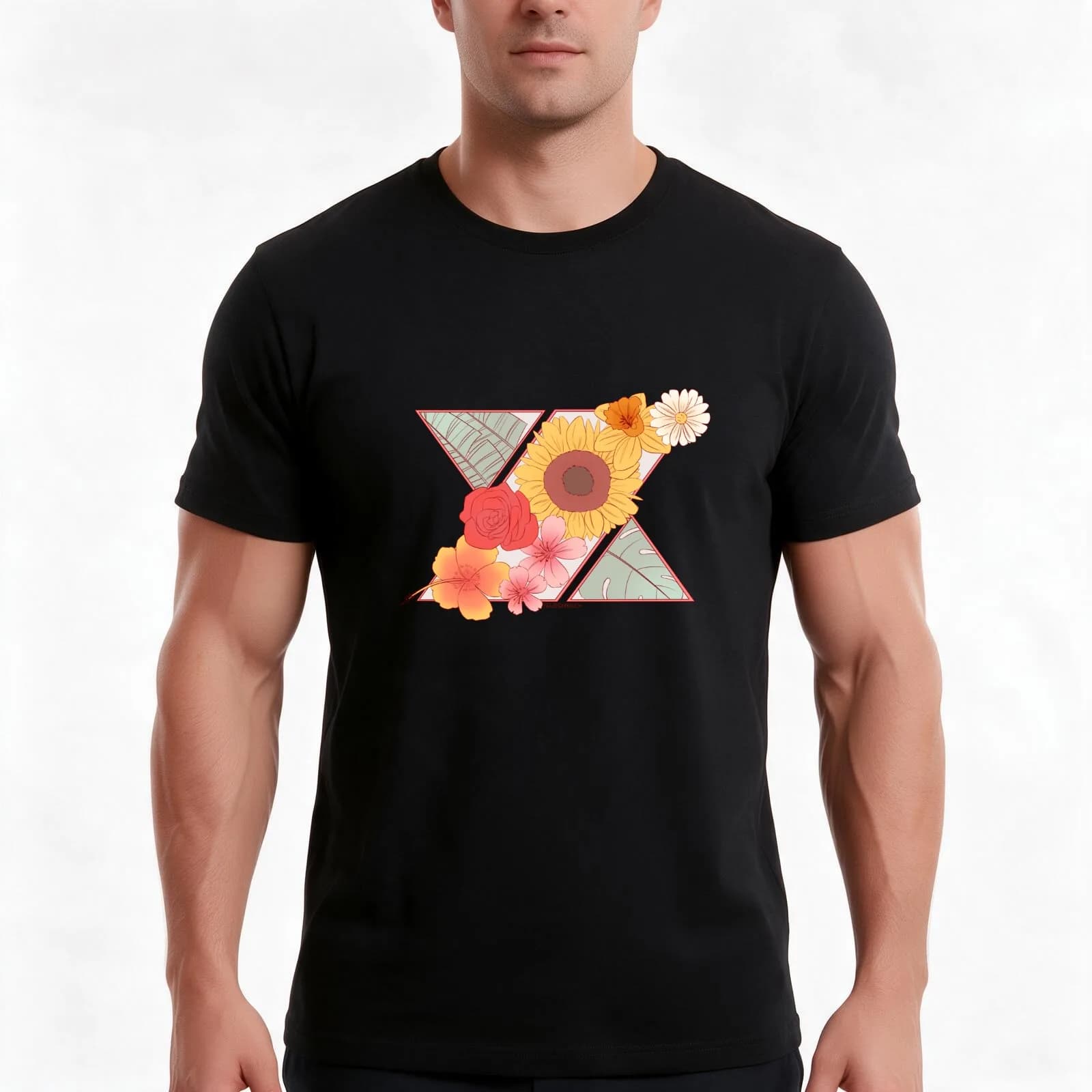 knk flower logo T-Shirt, Summer Casual Cotton Tee, Oversized Streetwear Tops, Vintage Graphic Print, Loose Fit Short Sleeve