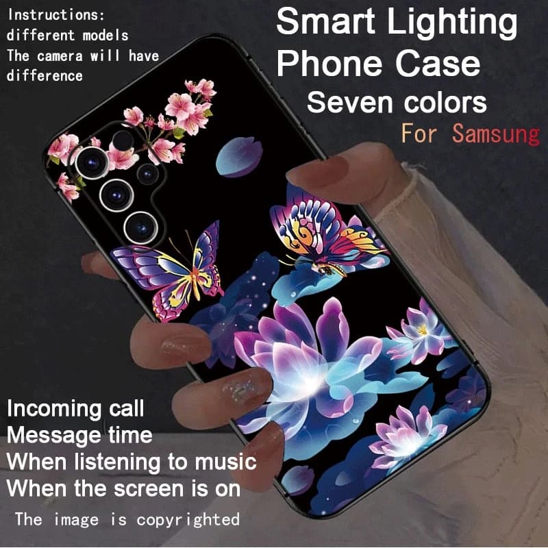 Butterfly Lotus 7 Color LED Lighting Phone Case For Samsung S26 S25 Ultra S24 S23 S22 Plus A16 A15 A17 Music Glow Back Cover