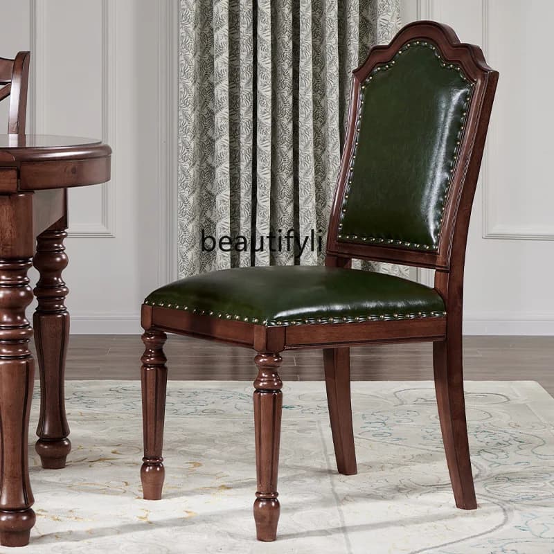 American household mahogany solid wood dining chair with engraved backrest household chair