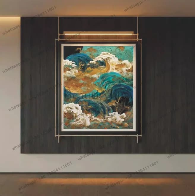 Modern light luxury abstract painting entrance decoration high-end metal frame custom painting