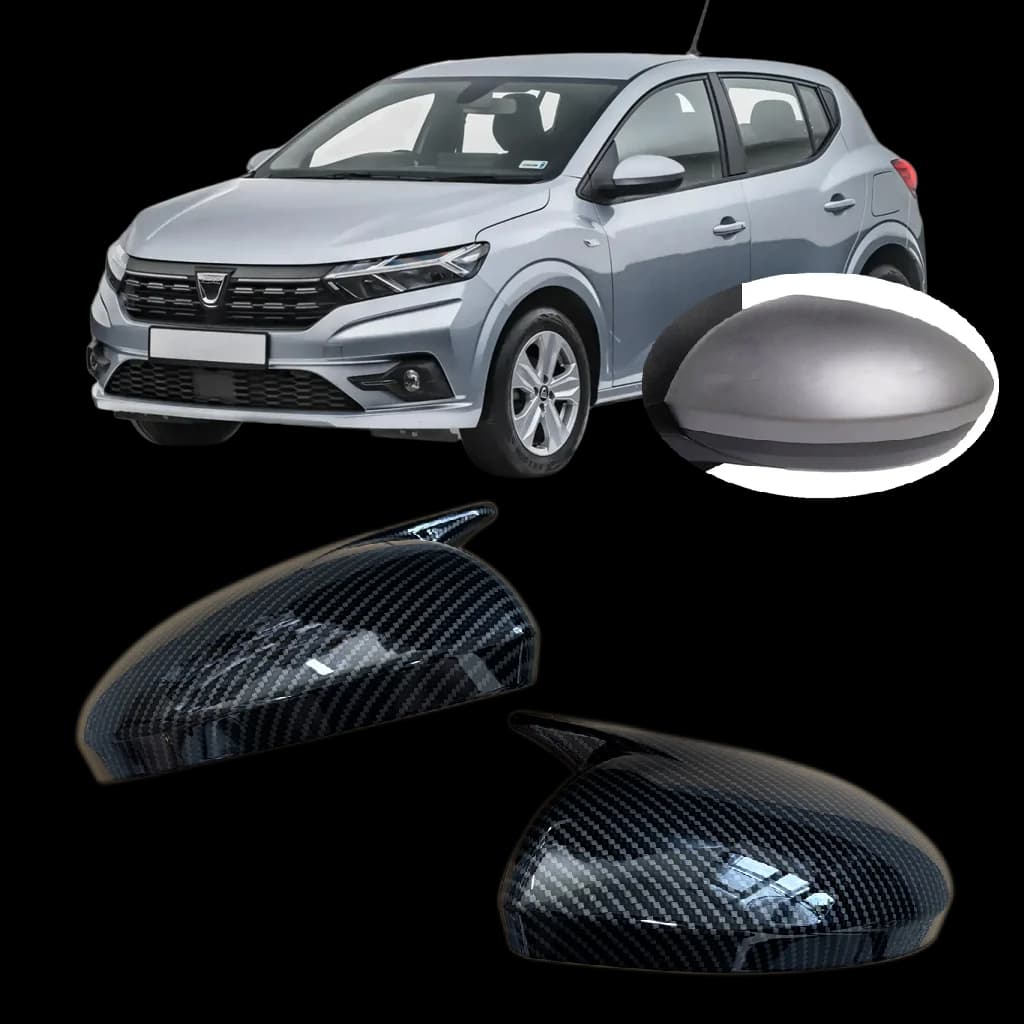 for Dacia Sandero Stepway MK3 2021 2022 2023 2024 2025 Carbon Fiber Hydro-dipped Horn Style Side Mirror Housing Stick-on Cap