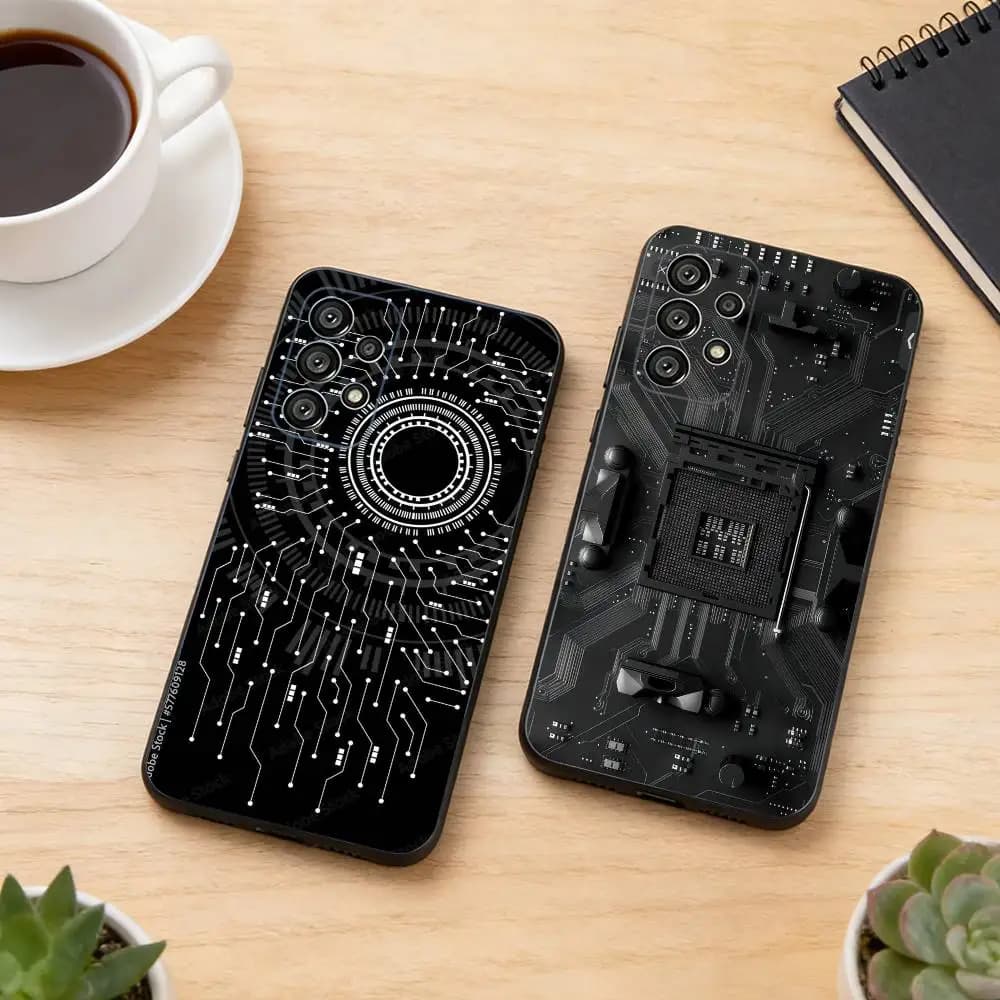 Inside Circuit B-Board Phone Case Black Silicone Soft For Samsung S25,S24,S21,S22,S23,S30,Ultra,S20,Plus,Fe,Lite