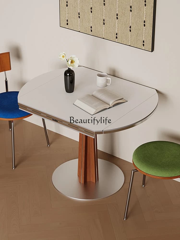 Medieval square and circle dual-purpose folding table Nordic vintage slate round solid wood