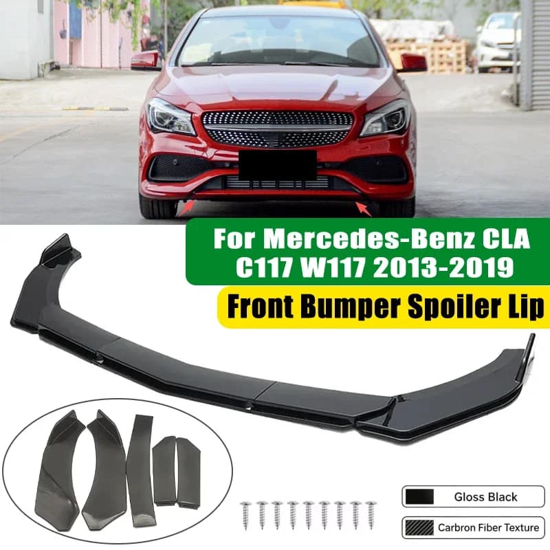 For Mercedes-Benz CLA C117 W117 2013-2019 5Pcs ABS Car Front Bumper Lip Spoiler Splitter Body Kit Canard Tuning Accessories