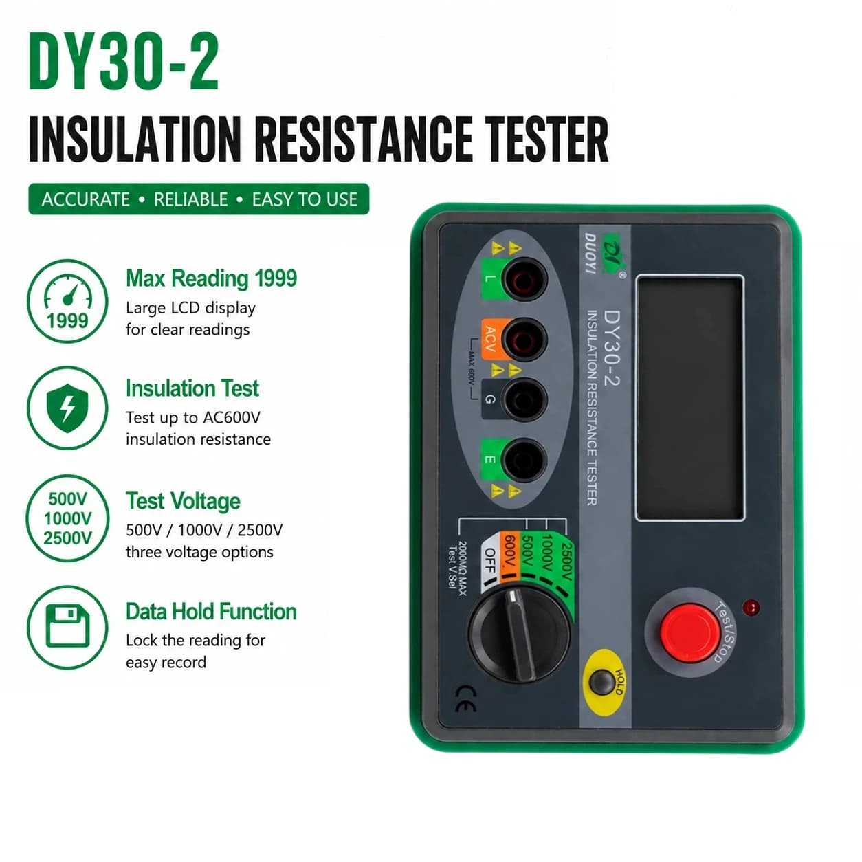 Insulation Resistance Tester Megohmmeter 2500V 20GΩ with AC Voltage for Motor Cable Transformer Maintenance