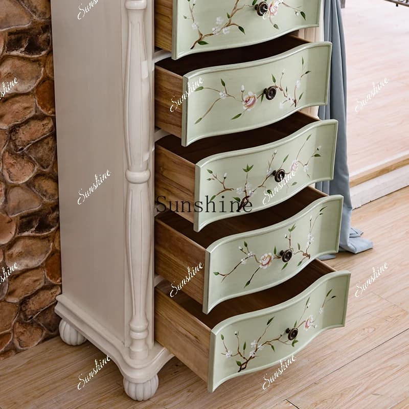 Living room painted American drawer cabinet solid wood simple locker  FT