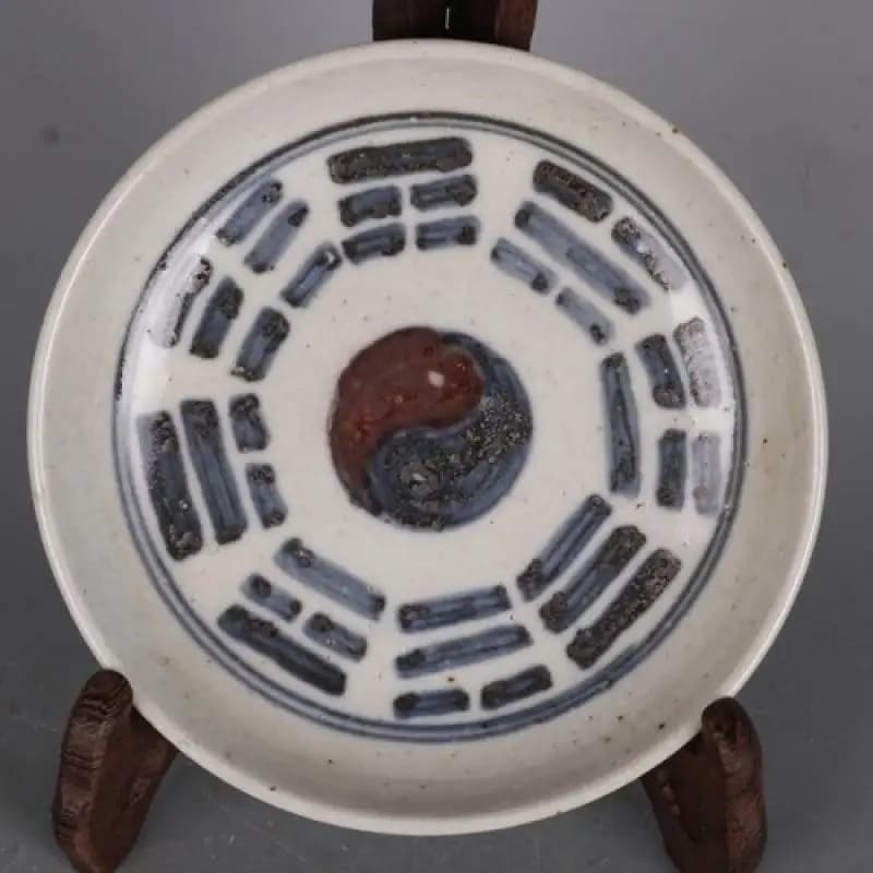 Chinese Old Qing Kangxi Blue White Porcelain Glaze Gossip Pattern Plate Antique
