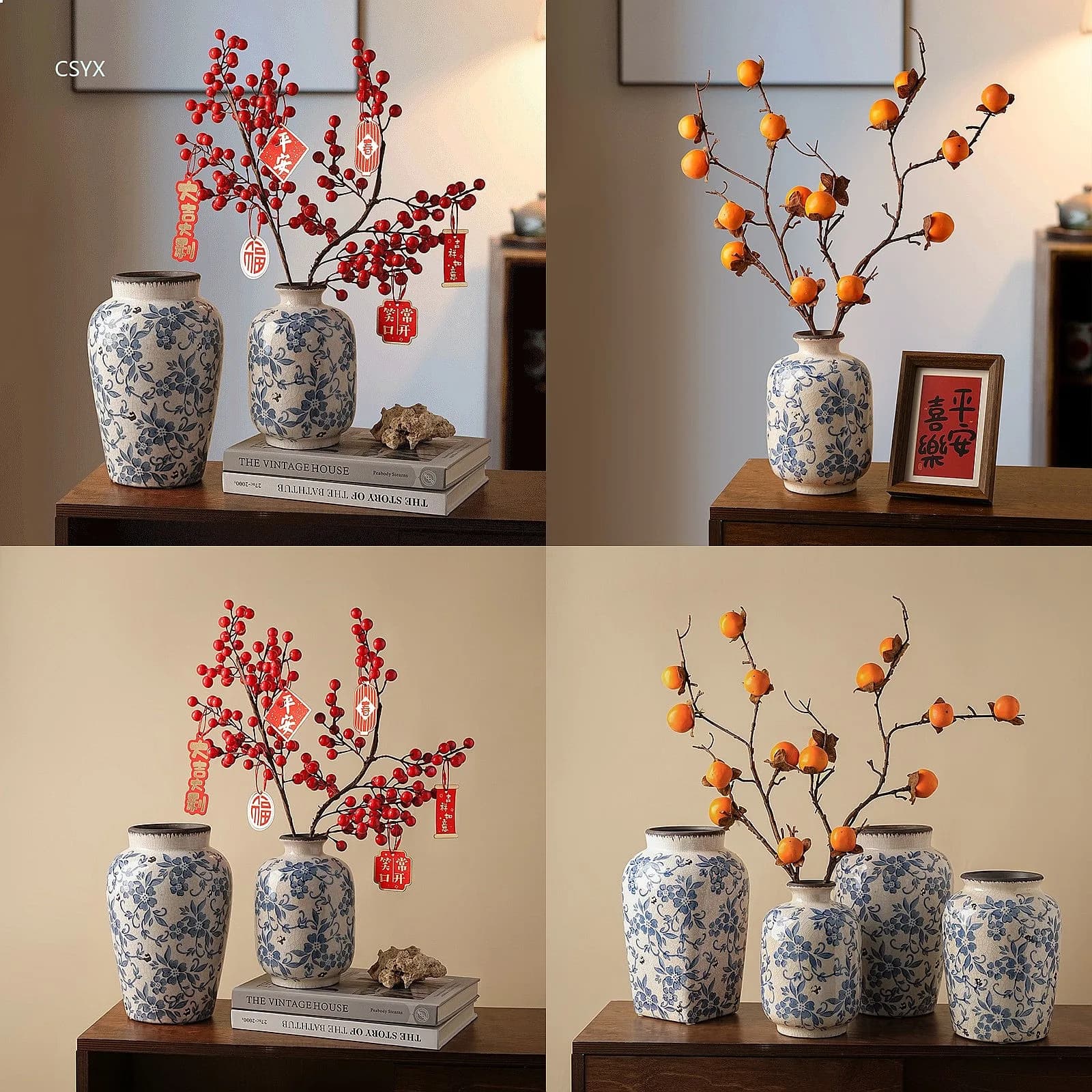 Chinese Blue White Wabi-Sabi Ceramic Vase Home Decorative Flower Arrangement Creative Art Pottery Living Room