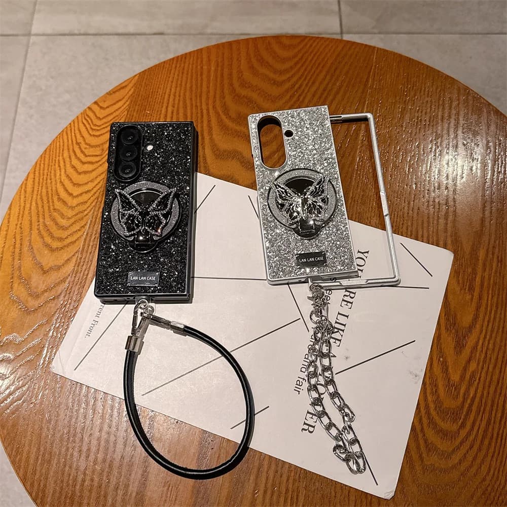 Luxury Diamond Butterfly With Mirror Phone Case For Samsung Galaxy Z Fold7 Fold5 6 7 Fold 6 fold 4 3 Cover Shockproof Funda Case