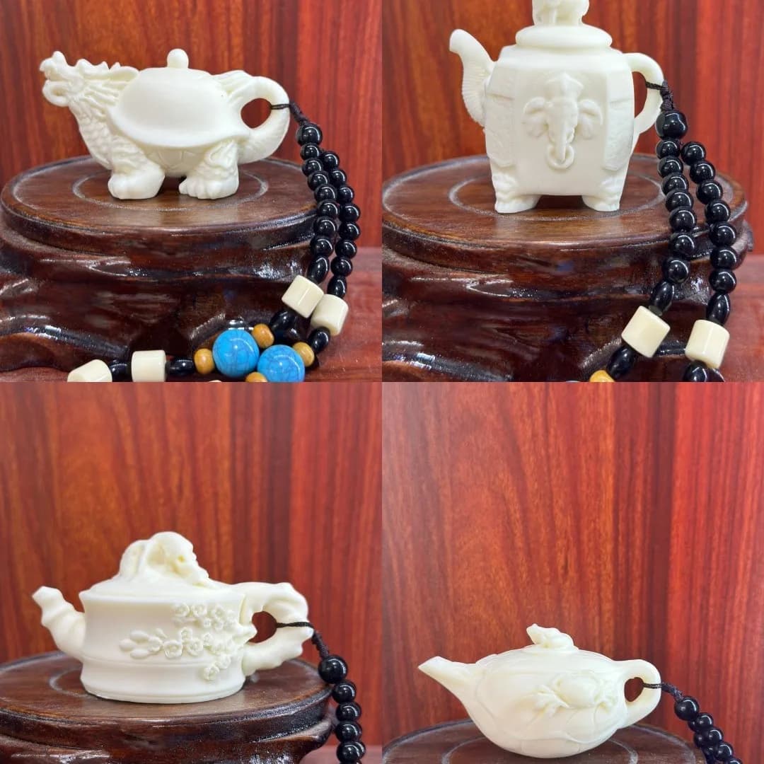 Ivory Nut Carved Pumpkin Dragon Teapot Hand Piece Mini Figurine Tea Pet Plum Blossom Craft Decor Gift Ornament