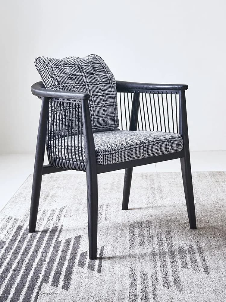 LH antique dining chair retro solid wood tea chair soft bag high-end hotel villa chair
