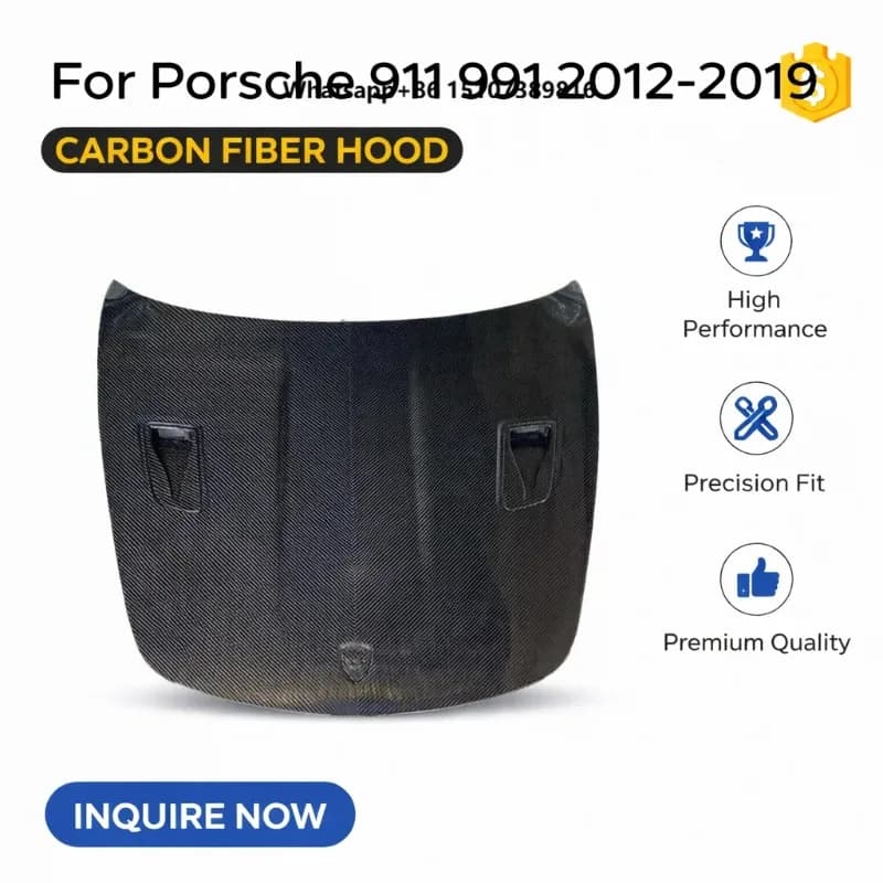 New Carbon Fiber Hood Vent for 911 (2012-2019)  GT3 RS Style Front Bonnet Replacement  Bolt-On  100% Fitment  Bolts