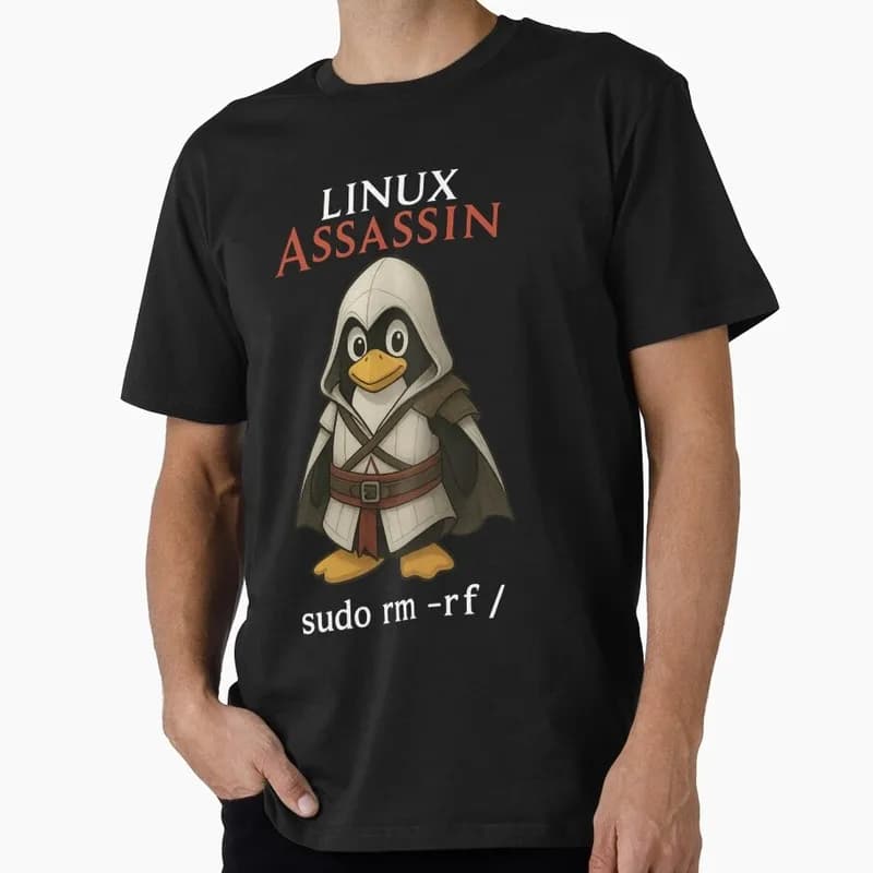Linux Assassin – Tux the Deadly Operating System Graphic T‑Shirt Casual Short Sleeve Tees Geek IT Developer Fan Gift Tops S-6XL
