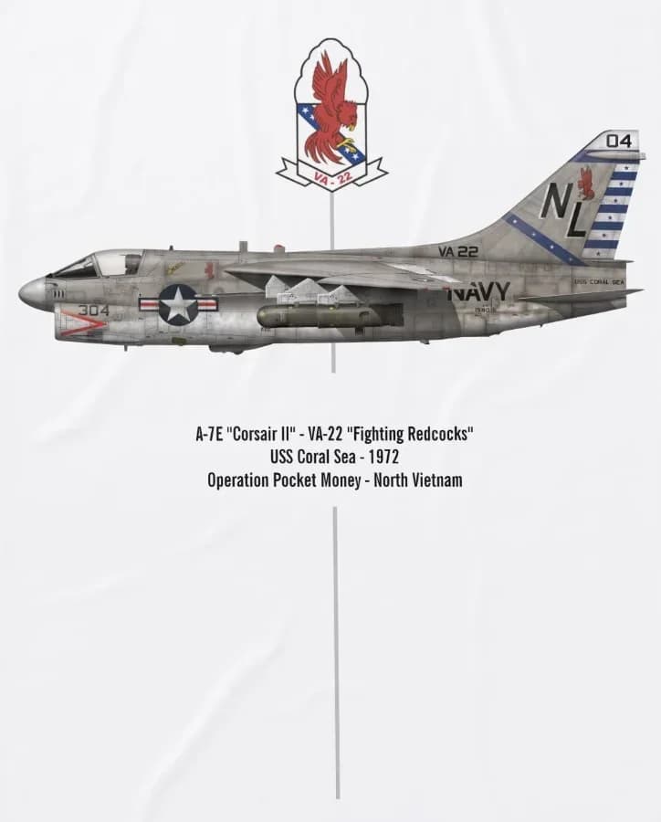 VA-22 'Fighting Redcocks' Squadron A-7E Corsair II Attack Aircraft T-Shirt 100% Cotton O-Neck Short Sleeve Casual Mens T-shirt