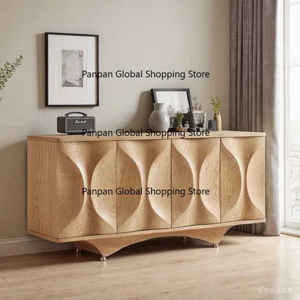 Medieval Style White Ash Wood Movable Living Room & Entrance Shoe Cabinet with Integrated Solid Wood Design