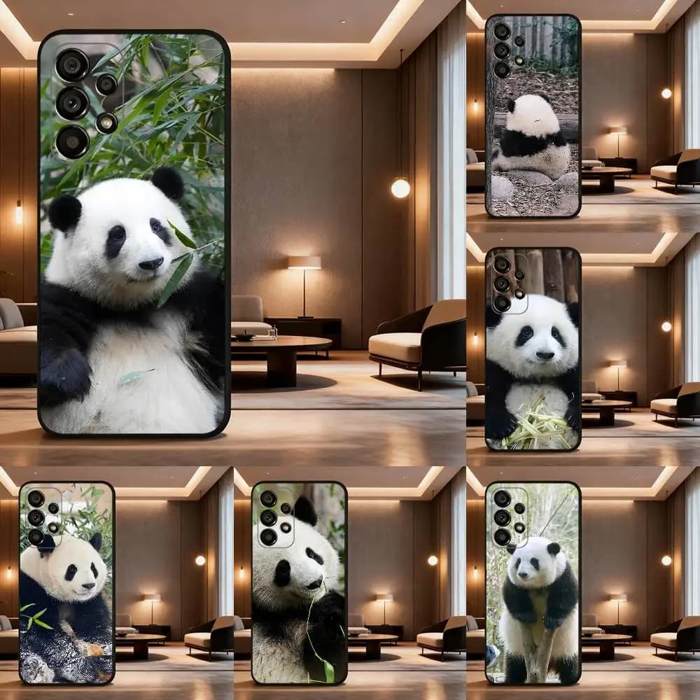 Animal Panda Fubao For Samsung Galaxy A53,31,52,72,41,Note,J7,8,9,5G,22,73,32,71, Soft Black Silicone Case