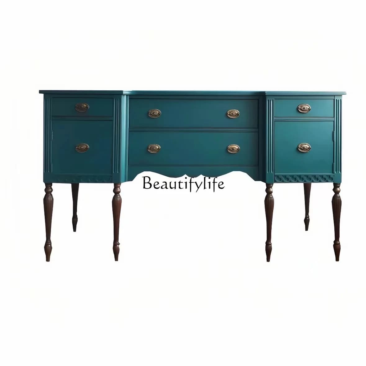 02**French retro entrance entry living room solid wood carving flower meal side foyer decorative cabinet