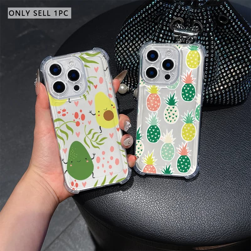 Cartoon Cute Avocado Phone Case For IPhone 17 Pro Max 16 17 15 7 14 13 Plus 12 Mini 11 XR 16E Air Cases Transparent Soft Covers