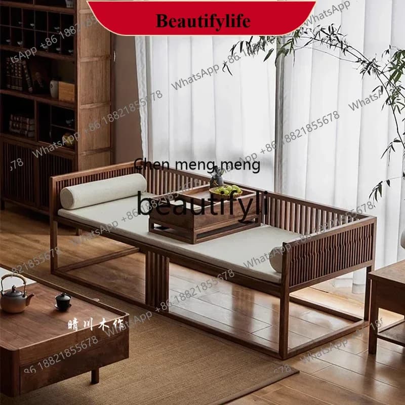 D178  a26 Black walnut Chinese Zen sofa combination Arhat couch living room solid wood bed modern simple black walnut bed