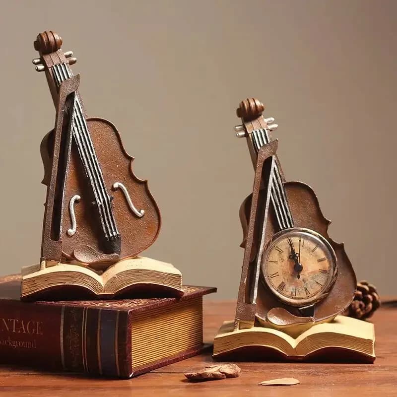 Vintage Violin Ornaments Musical Instrument Sculpture Creative Clock VIOLIN Decorative Figurines Home Decoration Accessories
