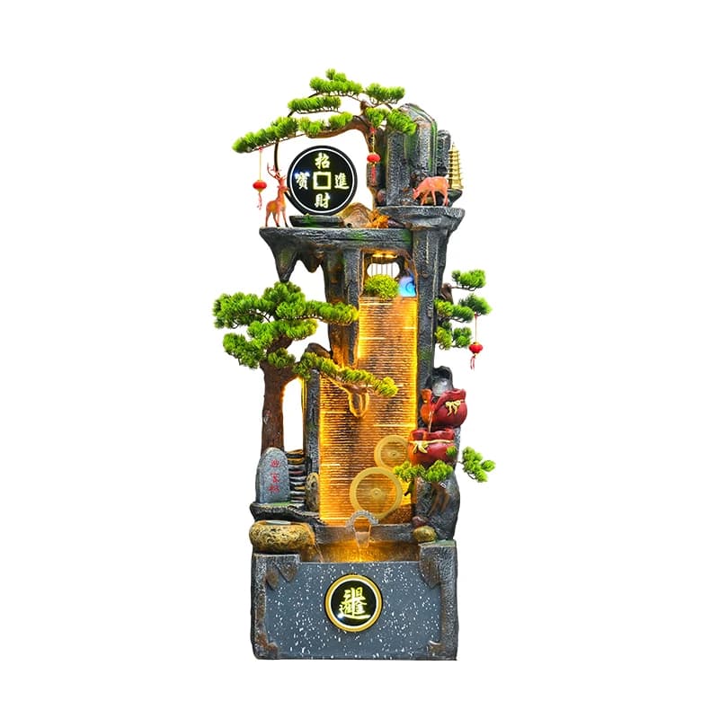 flowing water, fountain circulation, office interior landscape, decorative living room fish tank, wealth-making floor ornament