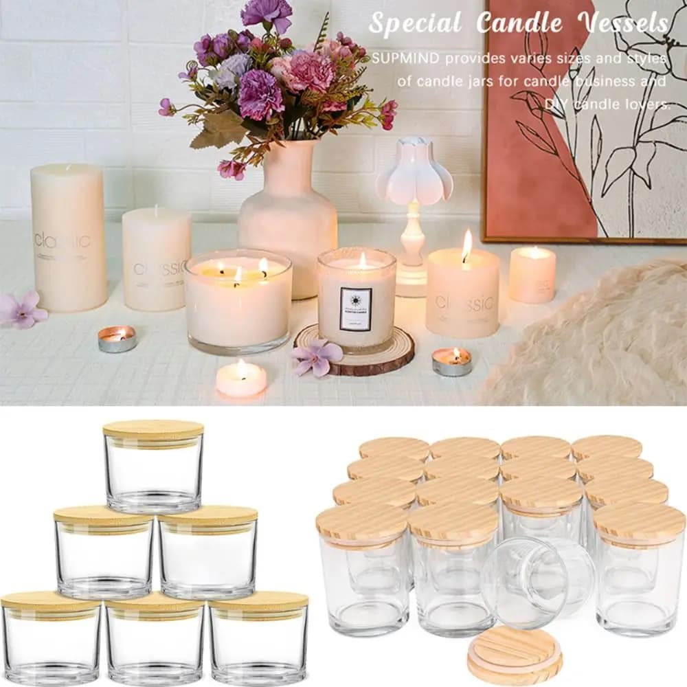 D2 Clear Glass Candle Jars Small Wide Mouth Empty Candle Containers Glass Crafts Airtight Bamboo Lids Glass Aromatherapy Tray