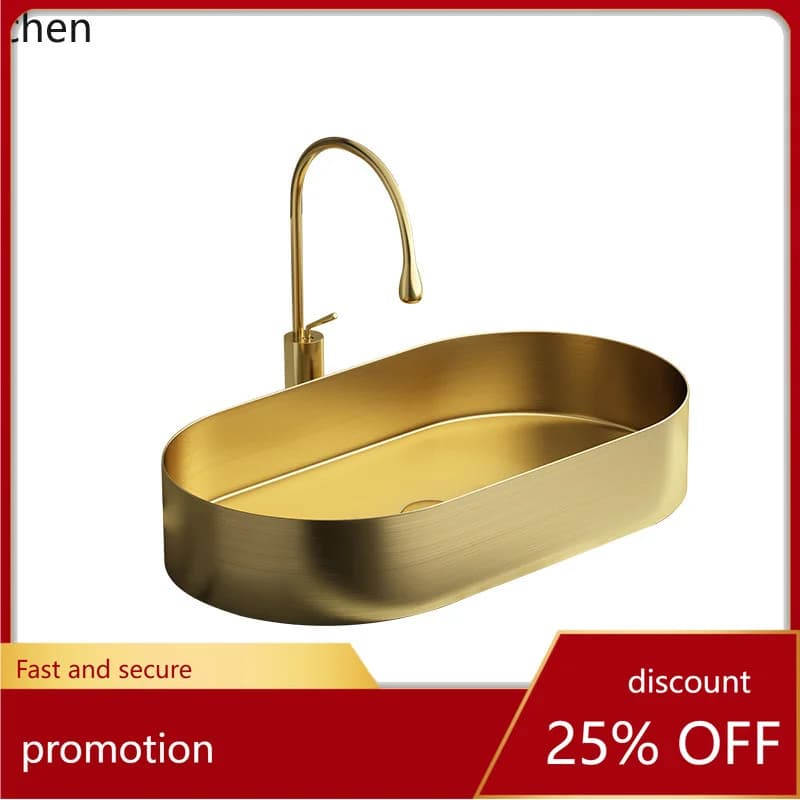 ZML Stainless Steel Wash Basin Oval Countertop Basin Villa Hotel Homestay Bathroom Wash Basin