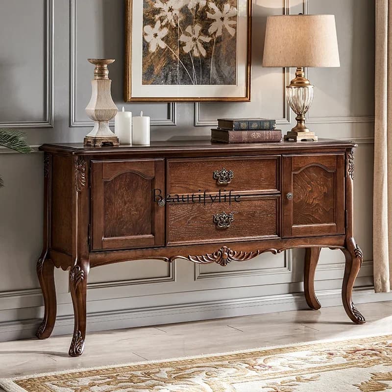 yj9  American Style Solid Wood Entryway Cabinet Living Room Sideboard Storage Table