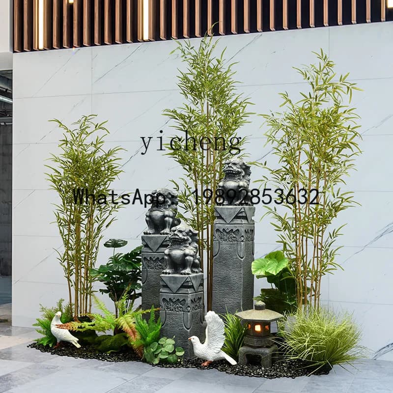 XX New Chinese-style Antique Stone Lion Tethered Horse Pile Living Room Display Garden Garden Landscaping Decorative Ornament
