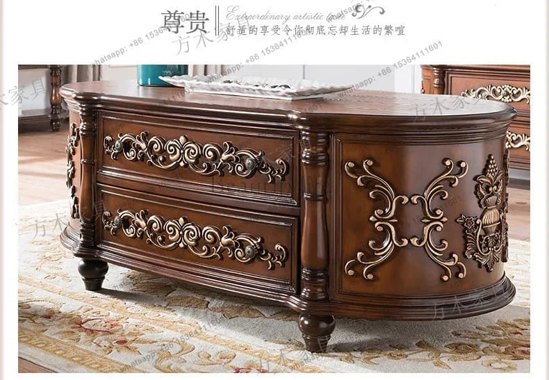 European solid wood coffee table retro painted carved 1.2/1 living room furniture