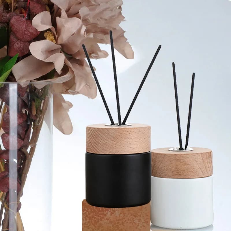 1PCS 100ml Cylindrical Aromatherapy Essential Oil Empty Bottle,Perfume Bottle with Wood Lid Reed Diffuser Decorative Container