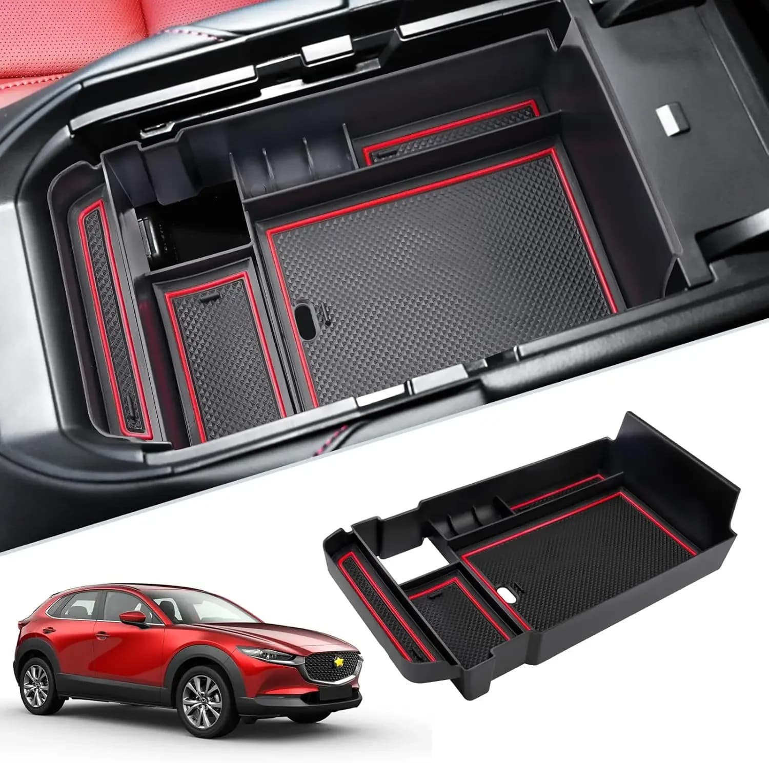 Car Accessories Central Armrest Box Storage Box Black ABS Interior Tray For Mazda CX-30 2020-2024 Door Container Tray Storage