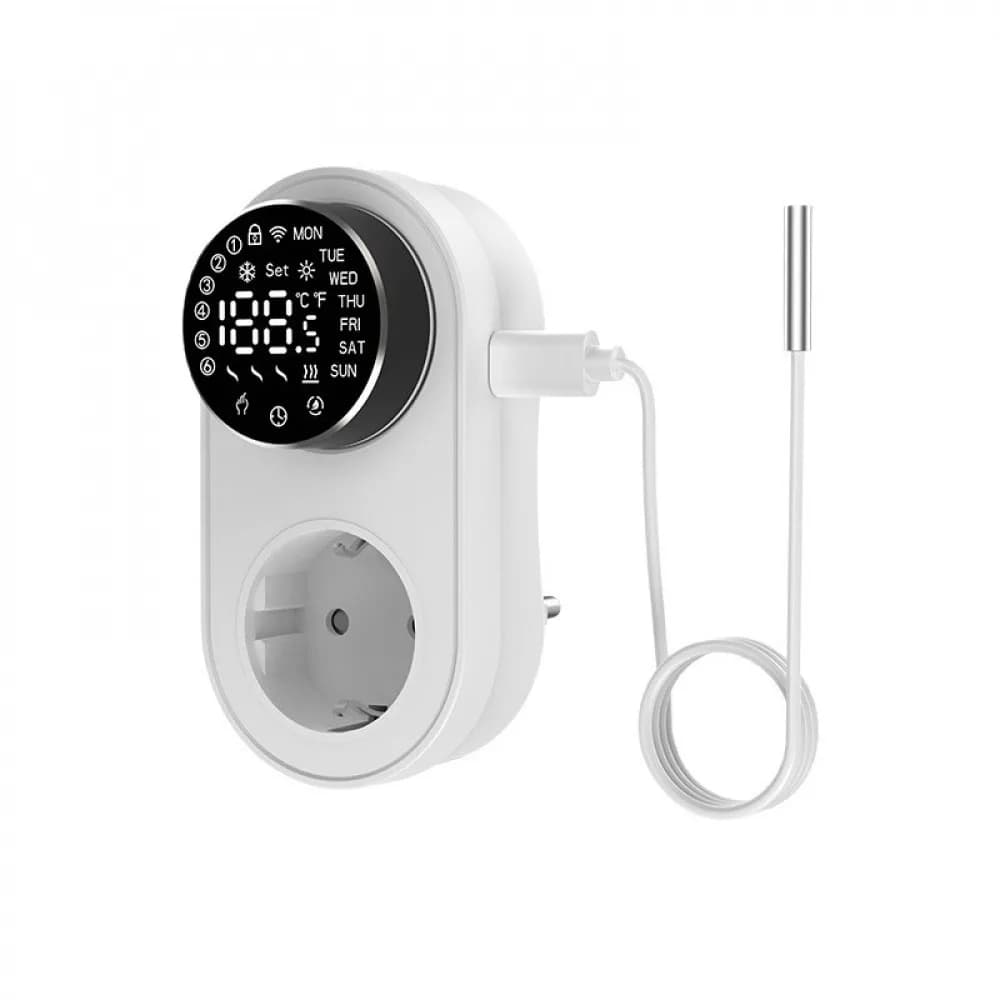 Tuya Smart WiFi LED Thermostat Socket 16A Plug-in Thermostat Socket Knob-type Temperature Controller Voice Control with Alexa