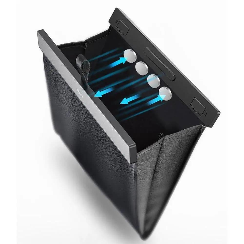 Car Trash Bag Leather Front-Row Hanging Garbage Bin Foldable Waterproof Storage Bucket Rubbish Bag Car Interior Accessories