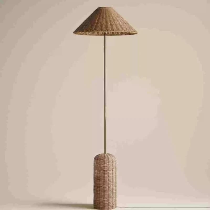 French rattan living room floor lamp bedroom study lamp wabi sandy wind floor lamp