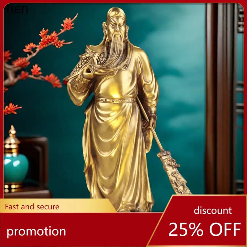 CZ Brass Guan Gong Statue, Guan Yu Martial God of Wealth, Office Decoration, Worship Craft