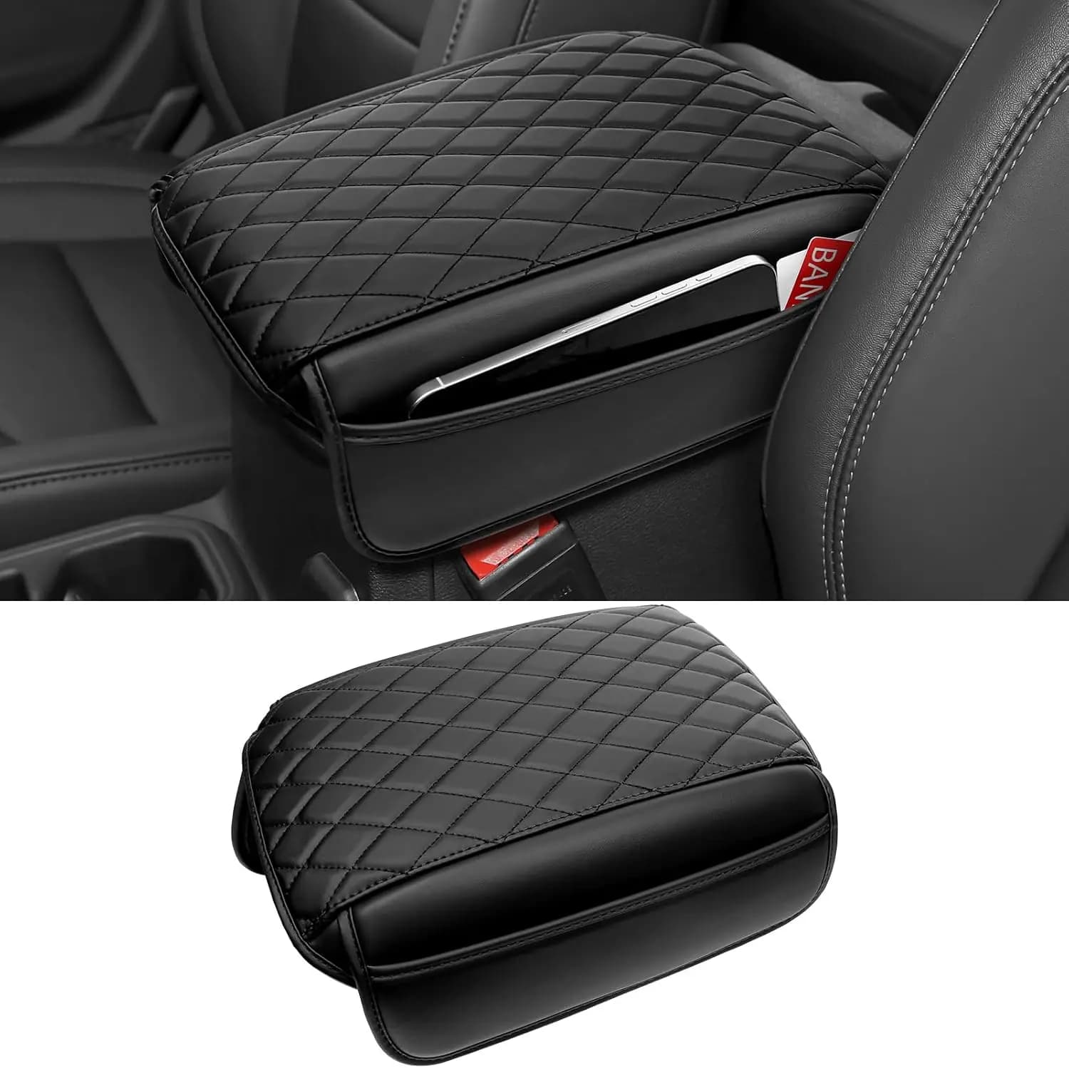 Center Console Armrest Cover Compatible For 2018-2025 Jeep Wrangler JL JLU 2020-2025 Jeep Gladiator JT Accessories Black Leather