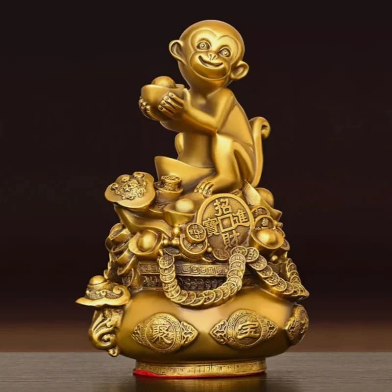 Monkey Ornament Pure Copper Golden Offering Treasure Blessing Living Room