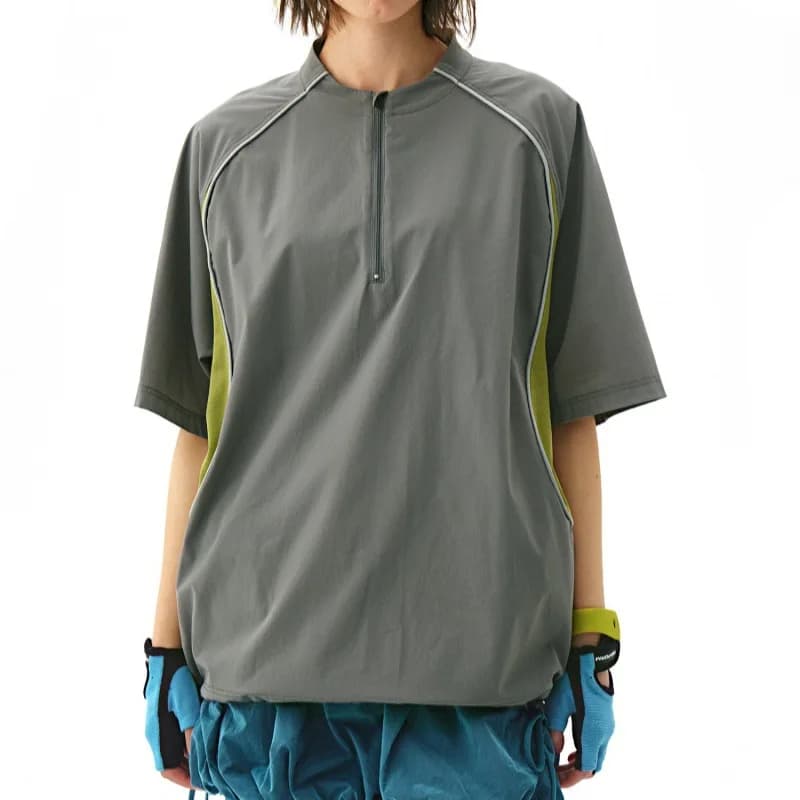 Outdoor Cycling Couple Moisture Absorbing Quick Drying T-shirts Color Blocked Cool Short Sleeved T-shirt Sports Half Zipper Top